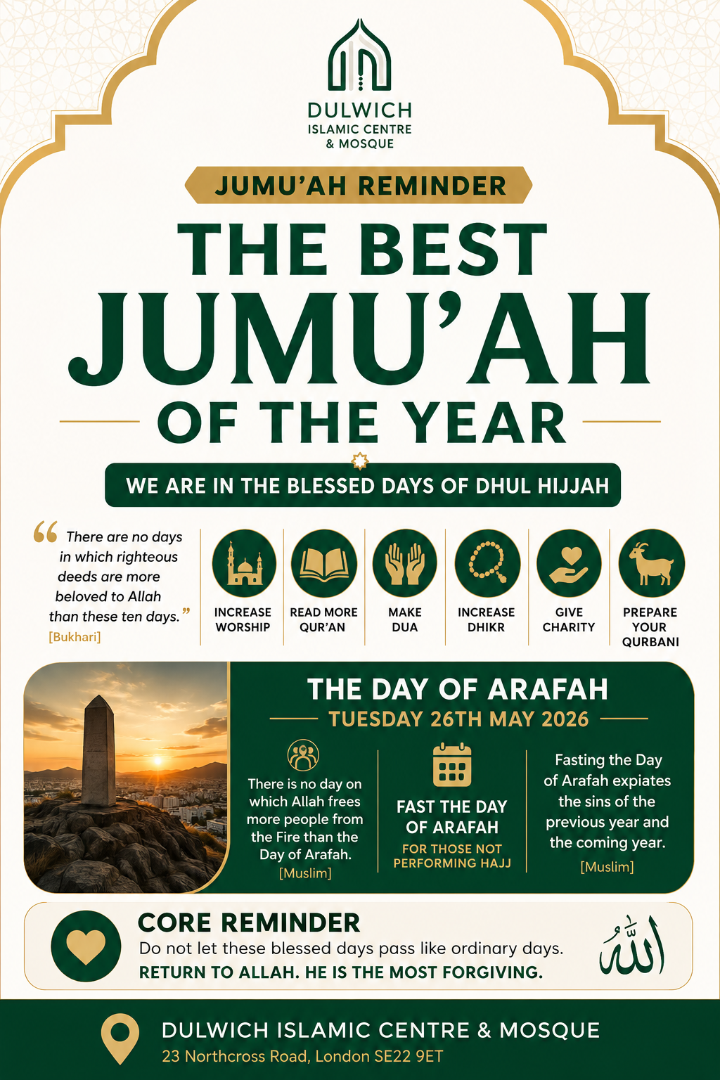 22/05/2026 Jumu’ah Khutbah Summary – 🌙The Best Days & The Best Jumu’ah
