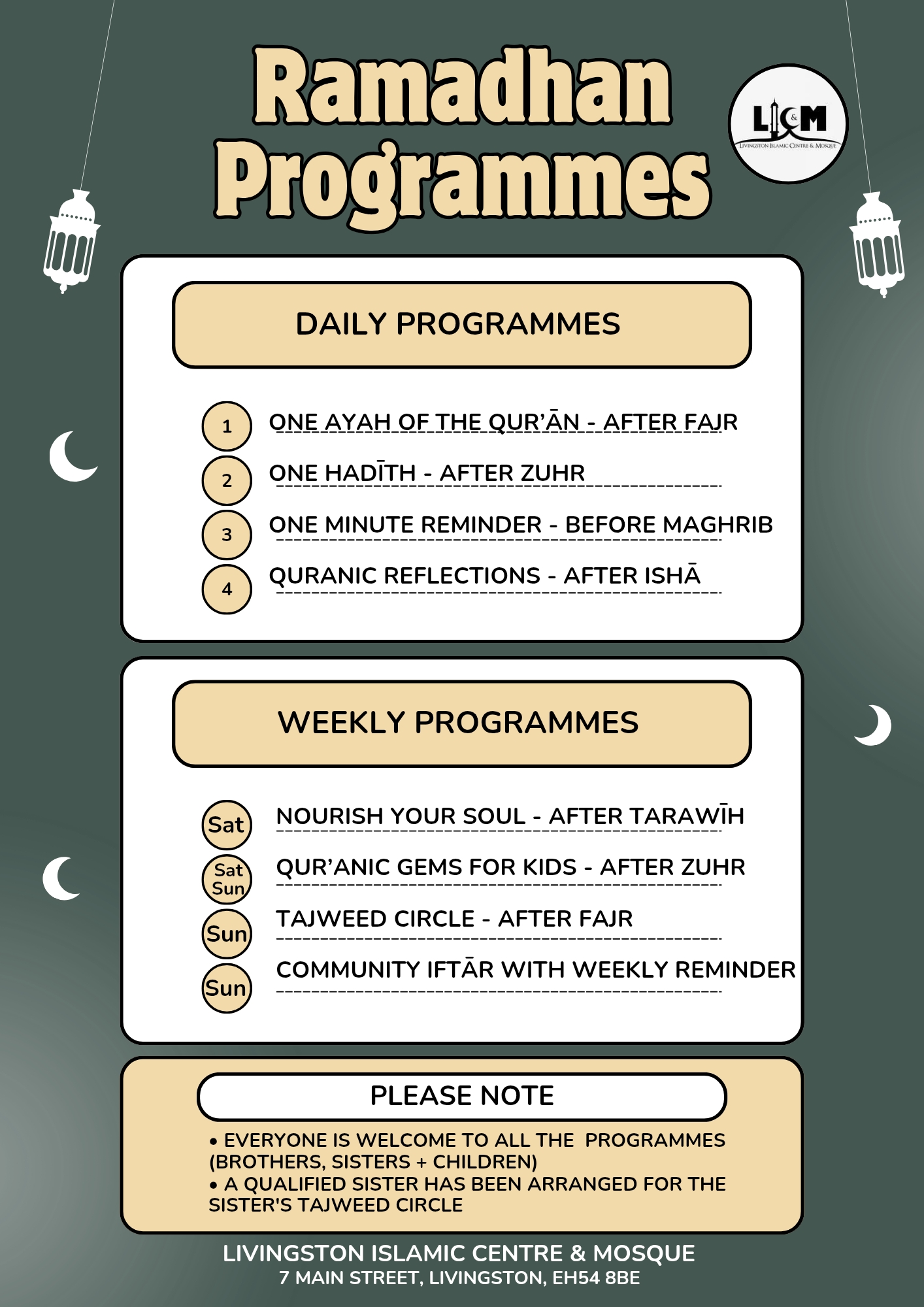 Ramadhān Programmes at Livingston Islamic Centre & Mosque Ramadhān Programmes at Livingston Islamic Centre & Mosque