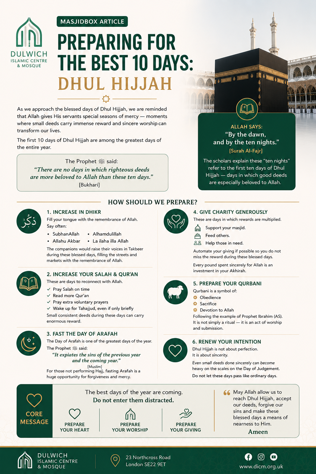15/05/2026 Jumu’ah Khutbah Summary – 🌙 Preparing for the Best 10 Days: Dhul Hijjah