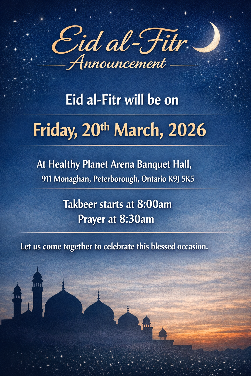 Announcement: Eid Al-Fitr
