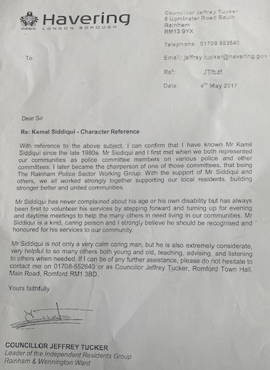 Havering Councillor praises Mr Kamal Siddiqui for his achievements