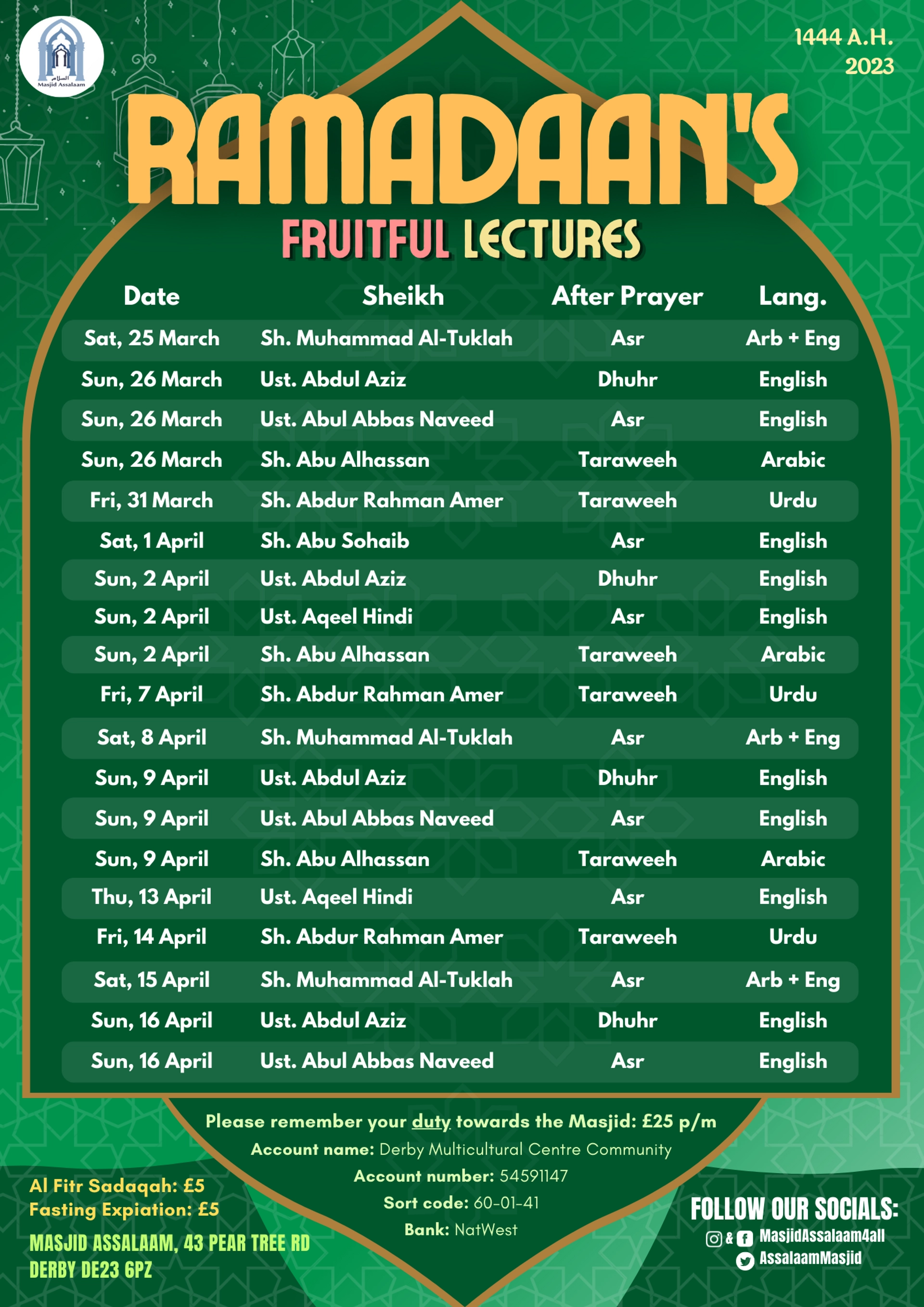 Ramadaan's Fruitful Lectures Ramadaan's Fruitful Lectures
