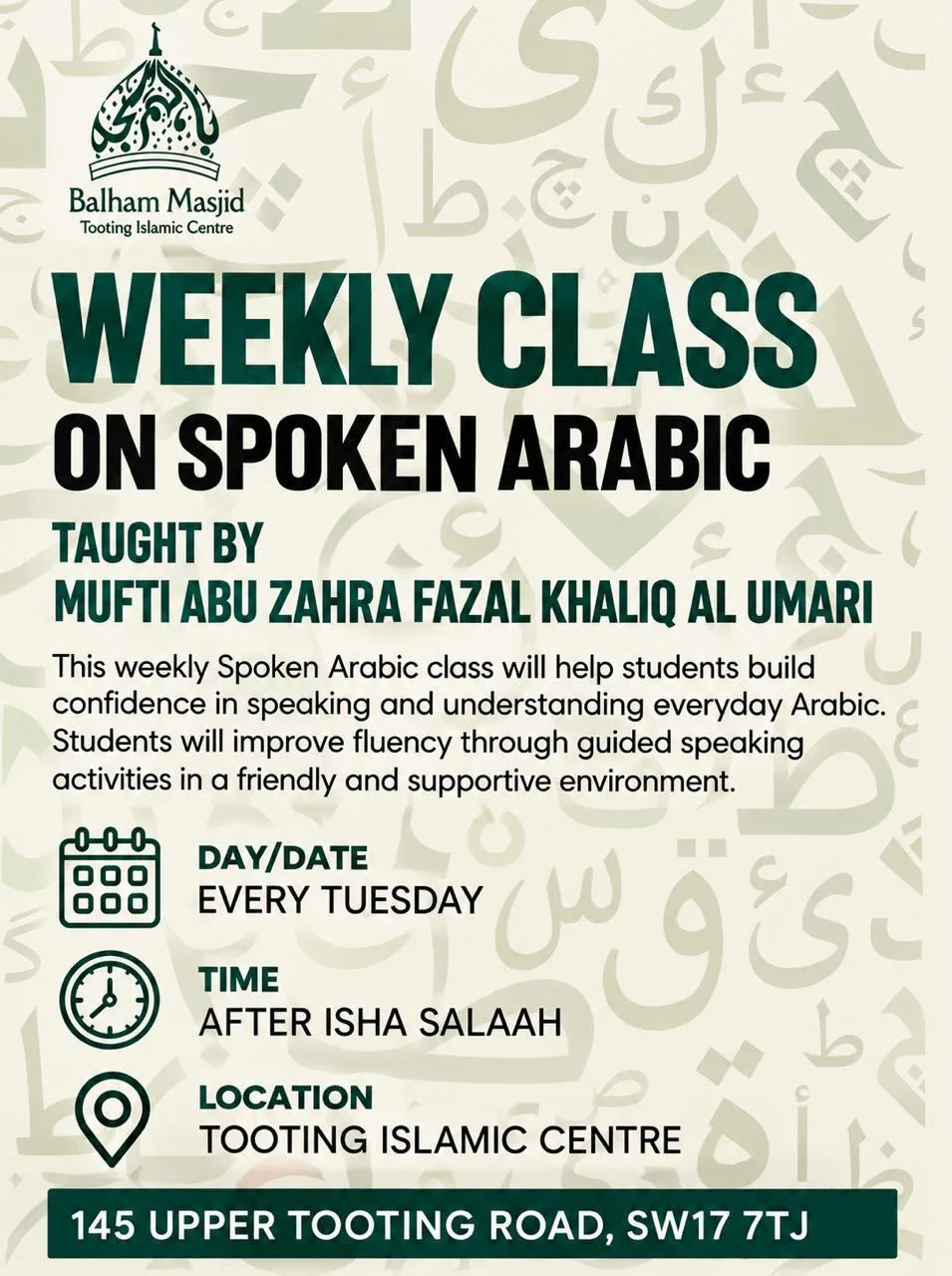 Spoken Arabic - Weekly Class for Brothers Only