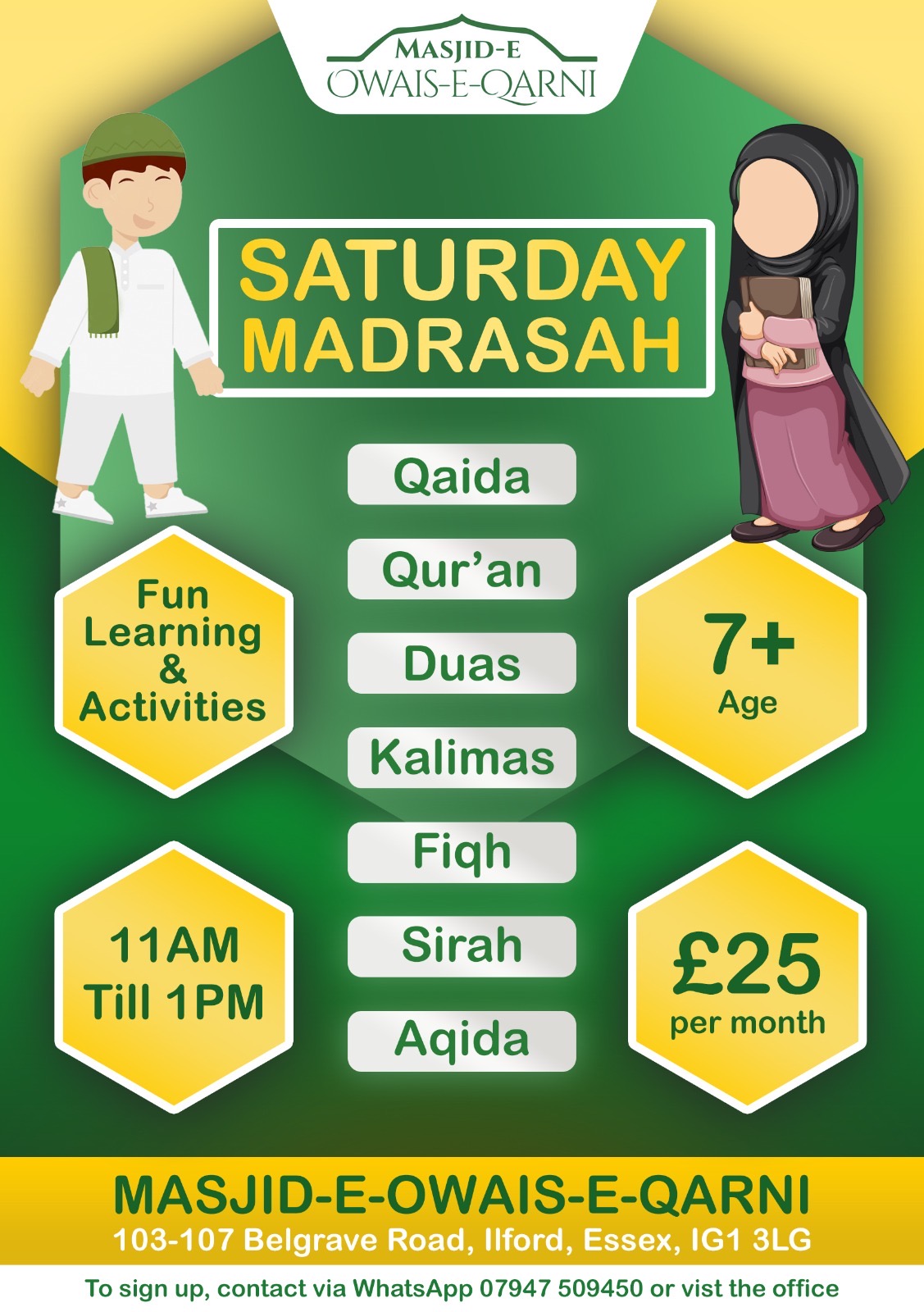 Saturday Madrasah 11am to 1pm