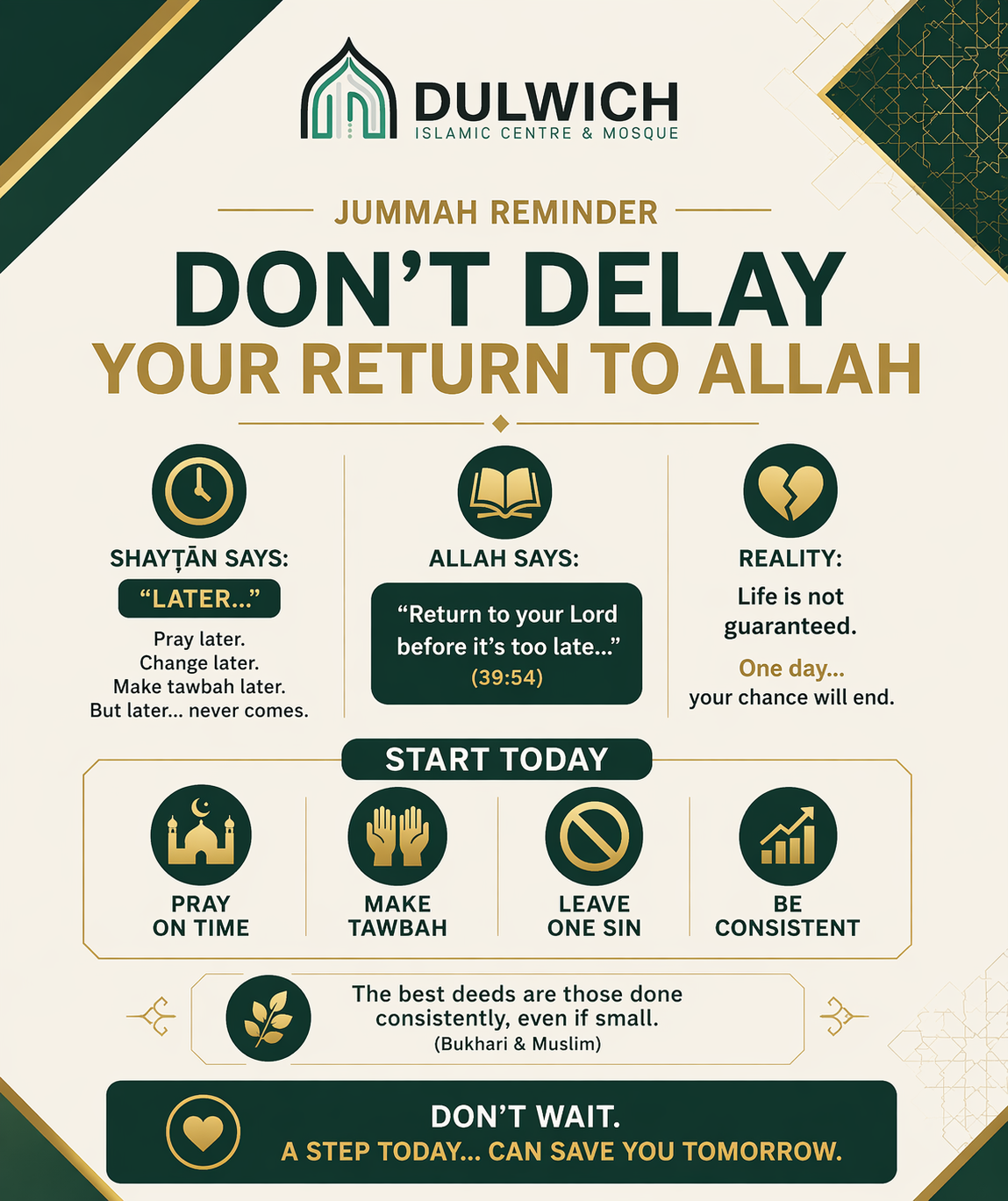 17/04/2026 Jummah Khutbah Summary – Don’t Delay Your Return to Allah