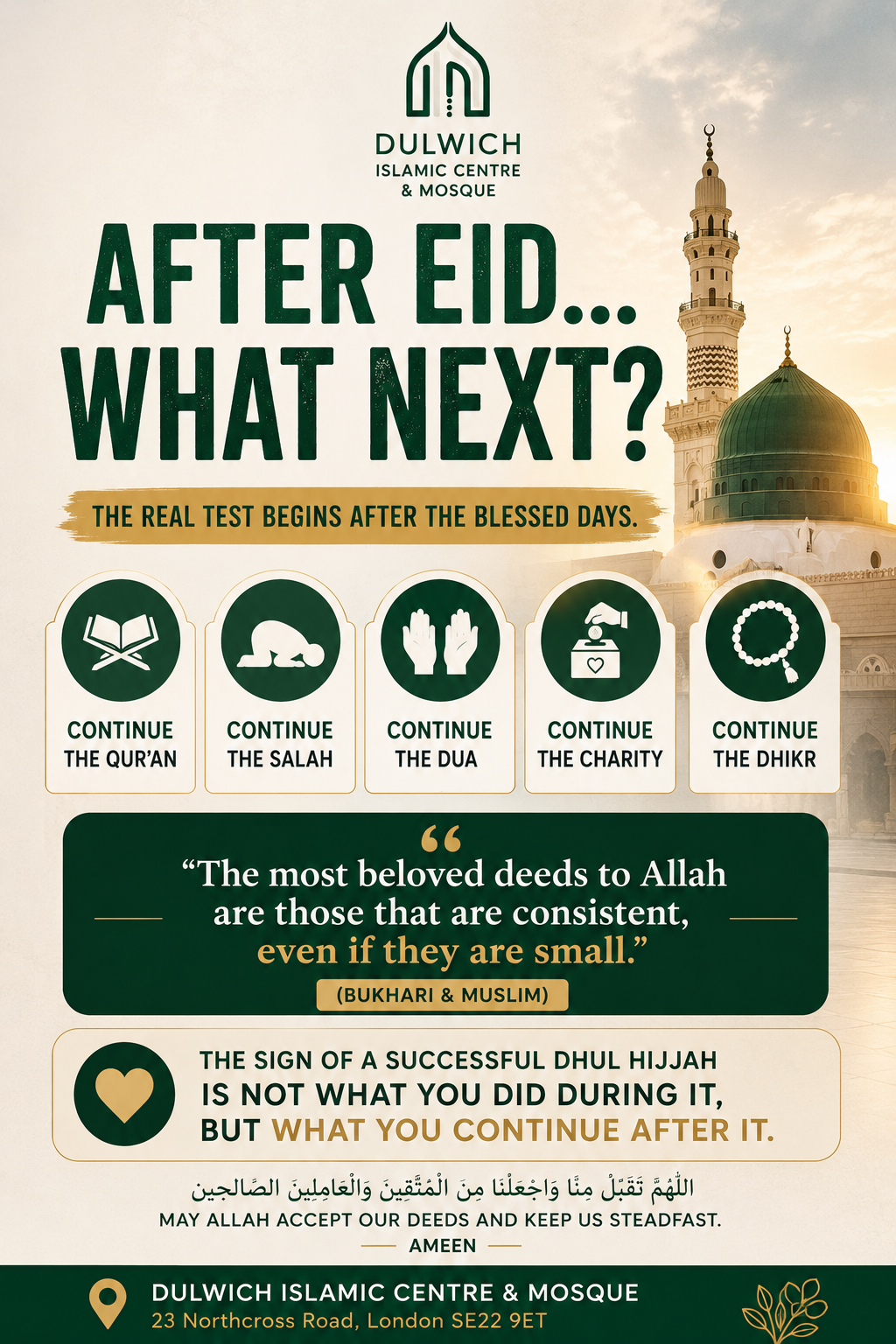 29/05/2026 Jumu’ah Khutbah Summary – 🌙 After Eid: What Happens Now?