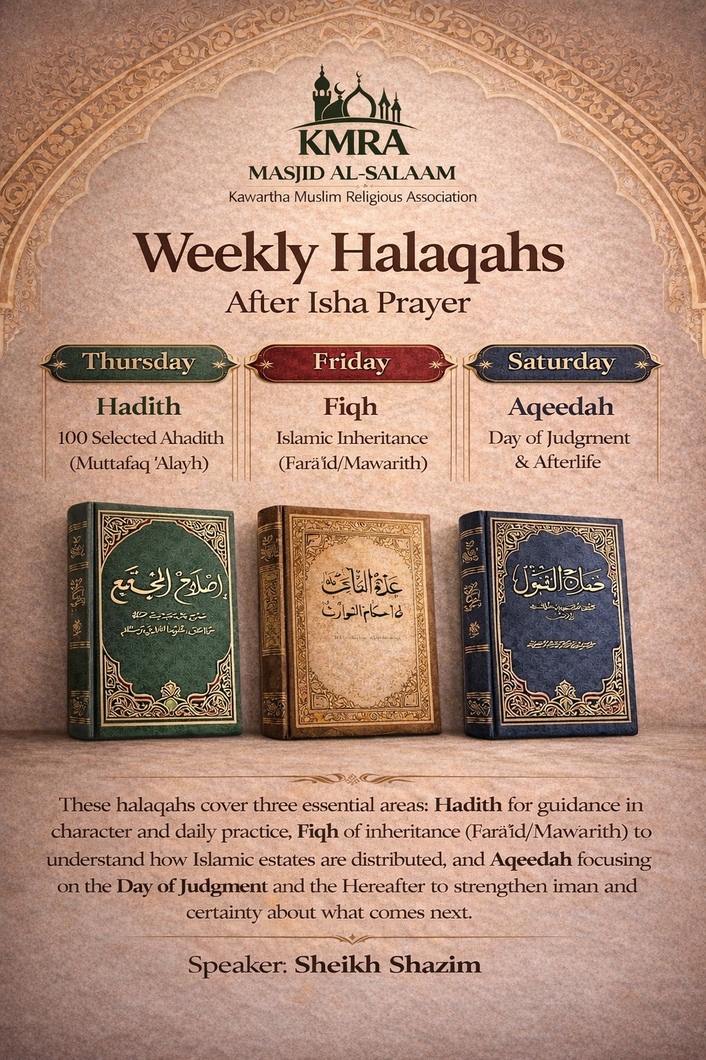 Weekly Halaqahs with Sheikh Shazim (Ongoing Series) Weekly Halaqahs with Sheikh Shazim (Ongoing Series)