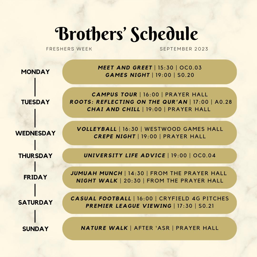 Brother's Freshers Week Itinerary!