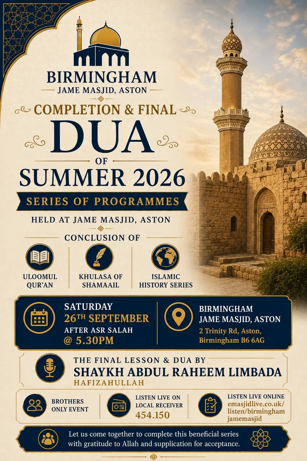 Completion of Summer series of programmes 