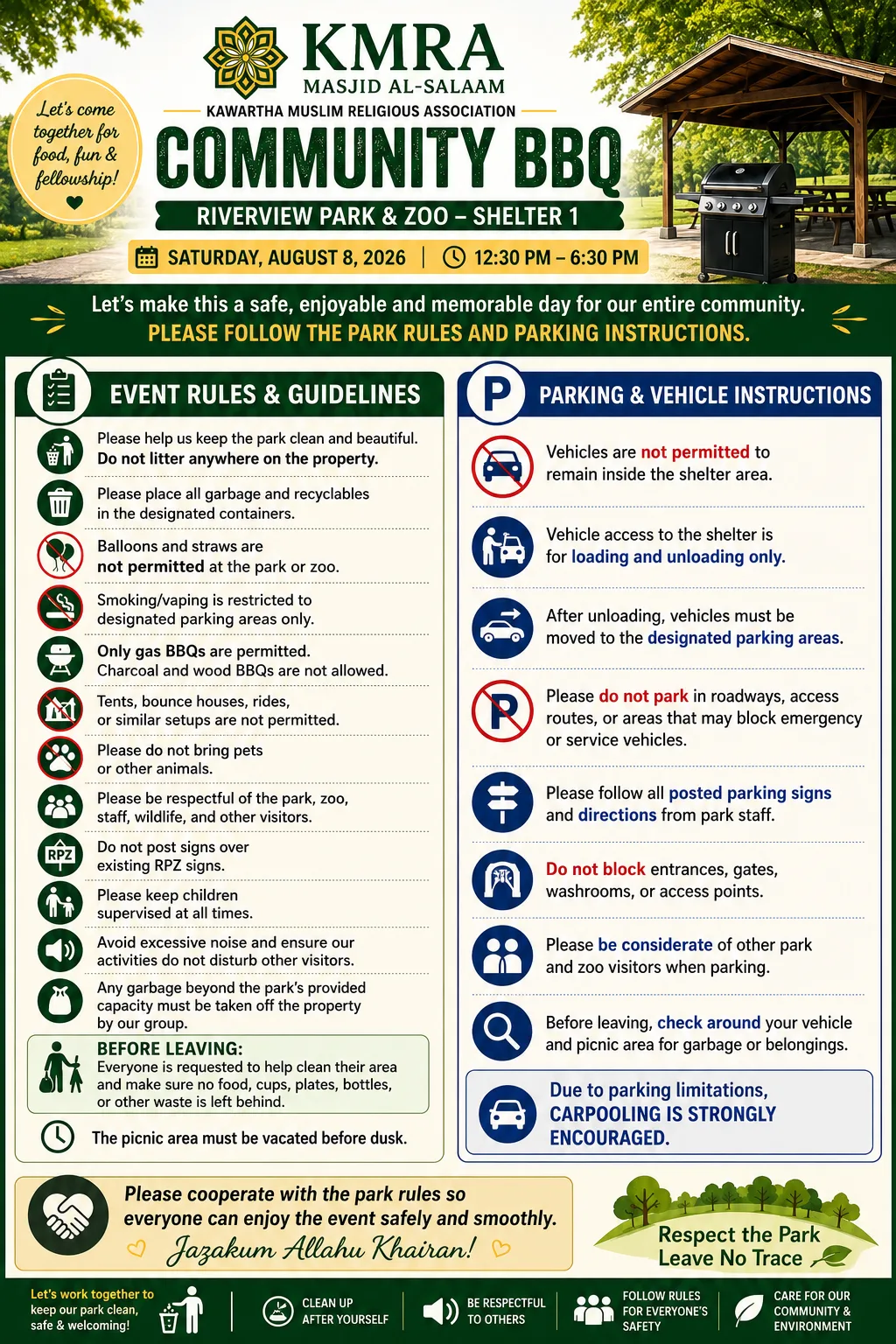 Community BBQ – Important Park & Parking Guidelines Community BBQ – Important Park & Parking Guidelines